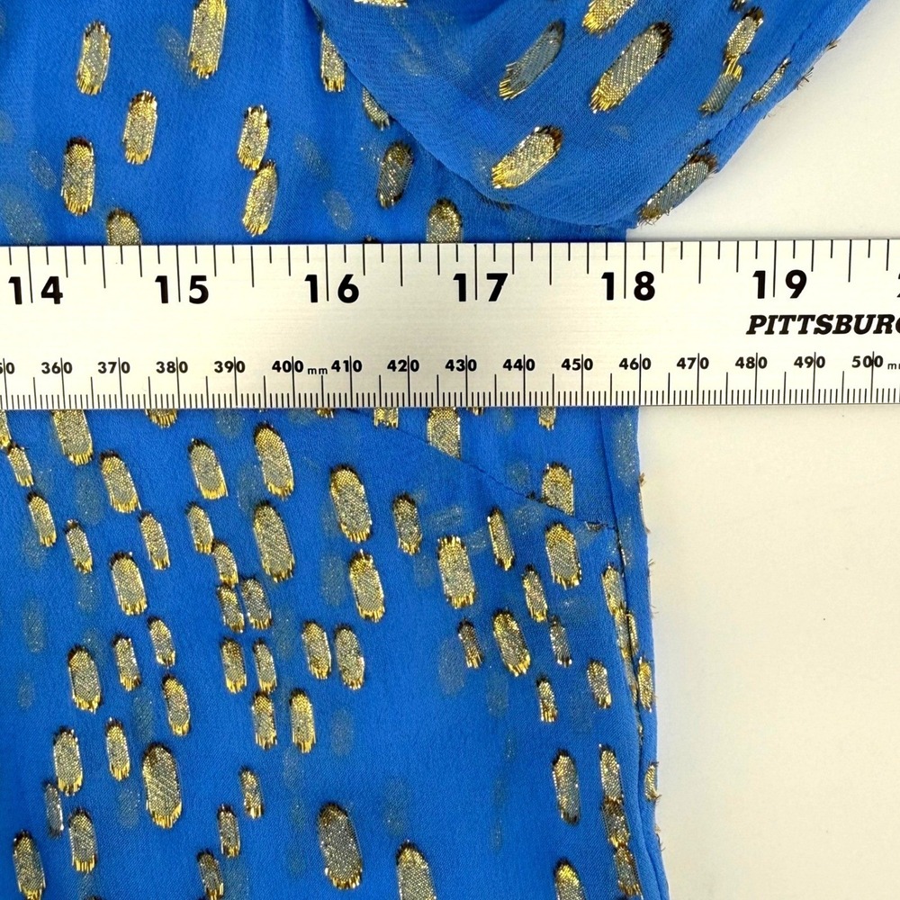 Lilly Pulitzer Colby Silk Blend Gold Metallic Dot V-Neck Blouse Sheer Blue XS - Picture 6 of 7